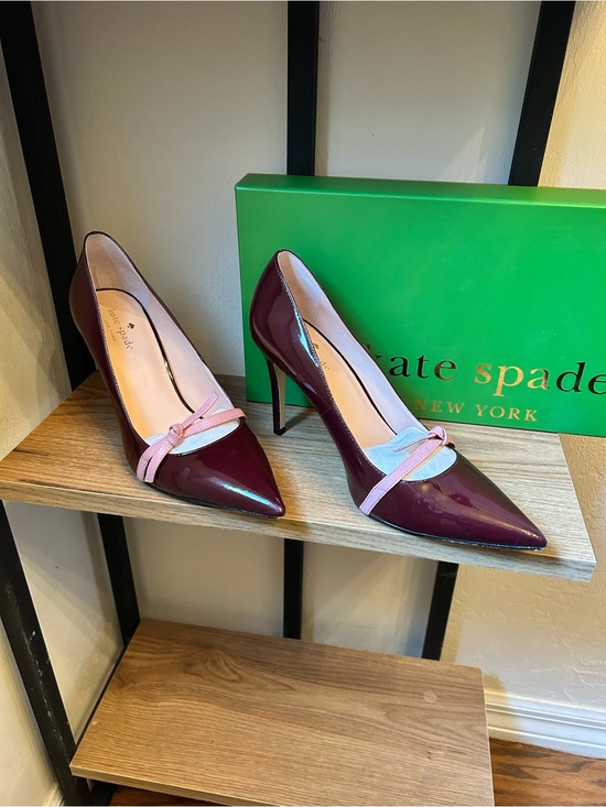 kate spade Shoes - Kate Spade Viola Deep Cherry Patent Pointed-Toe Pumps with Pink Bow Strap - 8B/M
